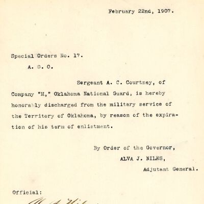 Special Order #17 Headquarters Oklahoma National Guard-1907