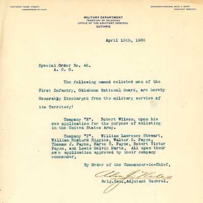 Special Order #48 Headquarters Oklahoma National Guard-1906