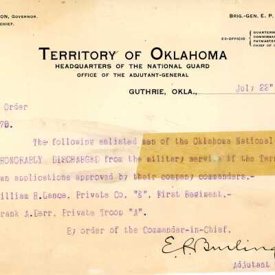 Special Order #70 Headquarters Oklahoma National Guard-1903