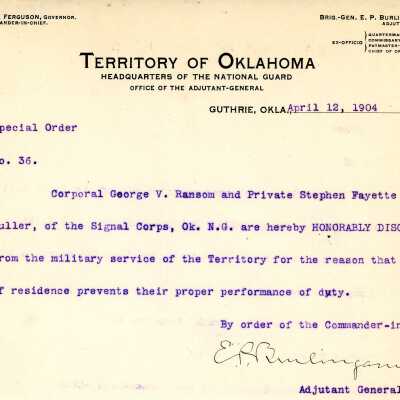 Special Order #36 Headquarters Oklahoma National Guard-1904