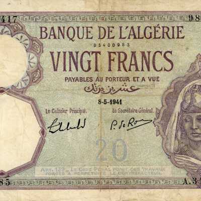 Tunisian Twenty Francs-1941