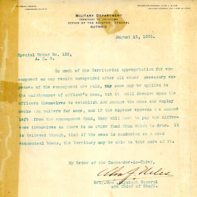 Special Order #122 Headquarters Oklahoma National Guard-1906