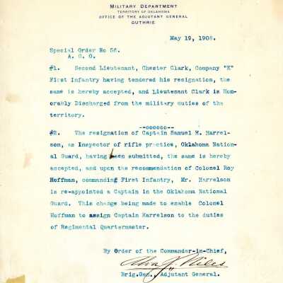 Special Order #56 Headquarters Oklahoma National Guard-1906