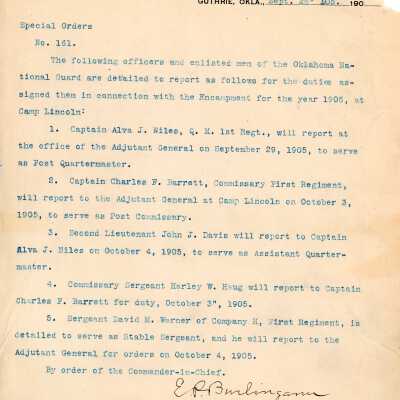 Special Order #161 Headquarters Oklahoma National Guard-1905