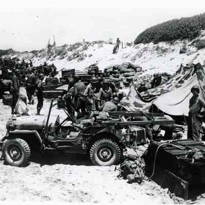 Soldiers on the beach after invasion
