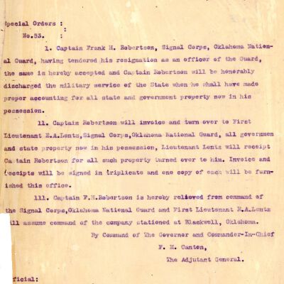 Special Order #53 Headquarters Oklahoma National Guard-1909