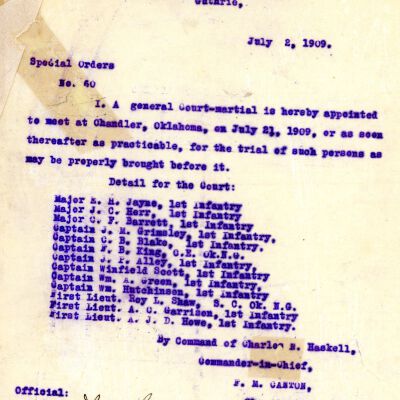 Special Order #60 Headquarters Oklahoma National Guard-1909