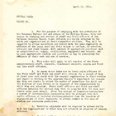 General Order #39 Headquarters Oklahoma National Guard-1919