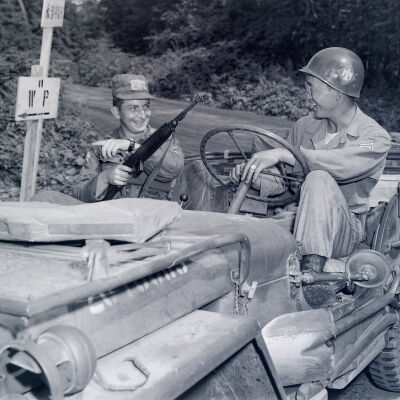 Two soldiers in Jeep