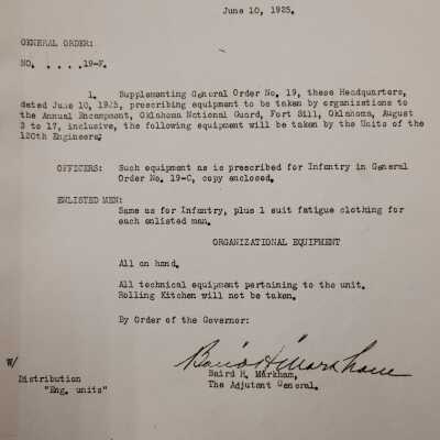 General Order #19-F Headquarters Oklahoma National Guard-1925