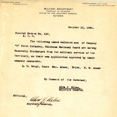 Special Order #142 Headquarters Oklahoma National Guard-1906