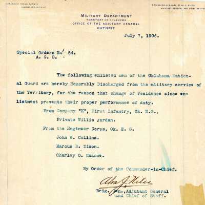 Special Order #84 Headquarters Oklahoma National Guard-1906