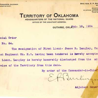 Special Order #84 Headquarters Oklahoma National Guard-1904
