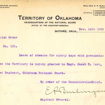 Special Order #121 Headquarters Oklahoma National Guard-1903