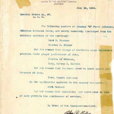 Special Order #87 Headquarters Oklahoma National Guard-1906