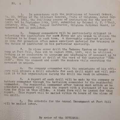 General Order #6 Headquarters Oklahoma National Guard-1922