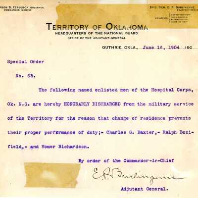 Special Order #63 Headquarters Oklahoma National Guard-1904