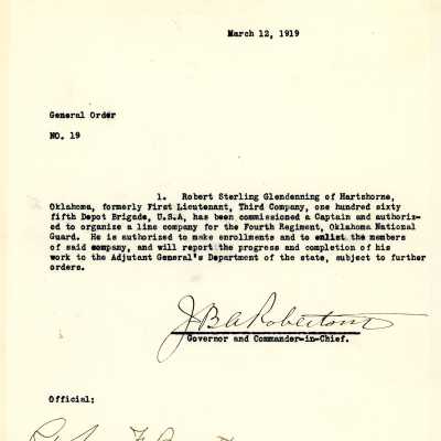 General Order #19 Headquarters Oklahoma National Guard-1919