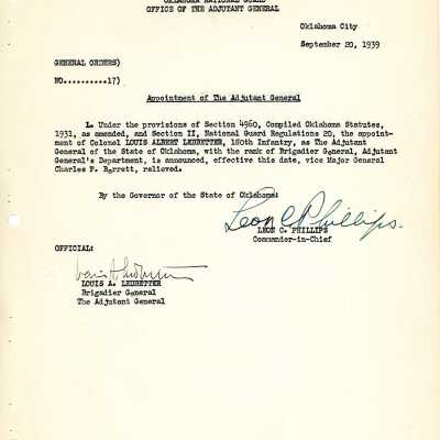 General Order #17 Headquarters Oklahoma National Guard-1939