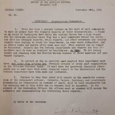 General Order #25 Headquarters Oklahoma National Guard-1921