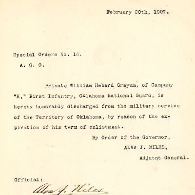 Special Order #16 Headquarters Oklahoma National Guard-1907