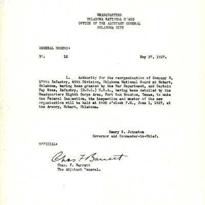General Order #12 Headquarters Oklahoma National Guard-1927