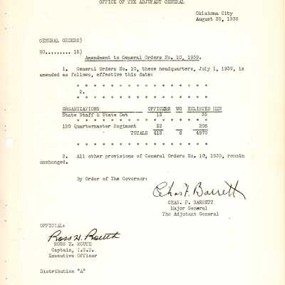 General Order #15 Headquarters Oklahoma National Guard-1939