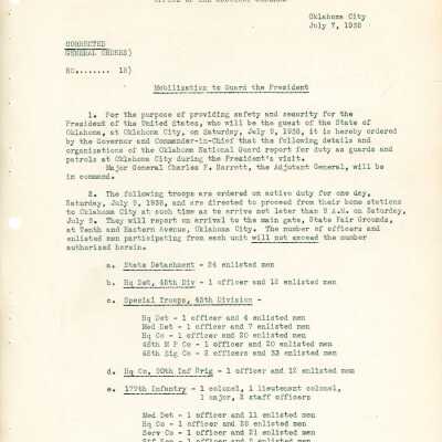 General Order #15 Corrected Headquarters Oklahoma National Guard-1938