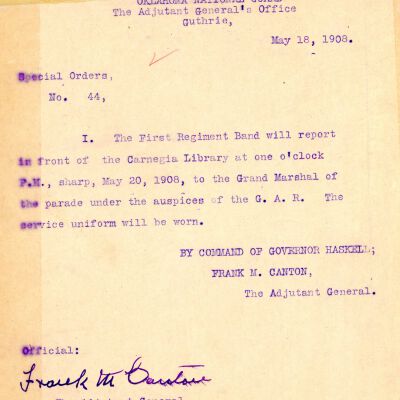 Special Order #44 Headquarters Oklahoma National Guard-1908