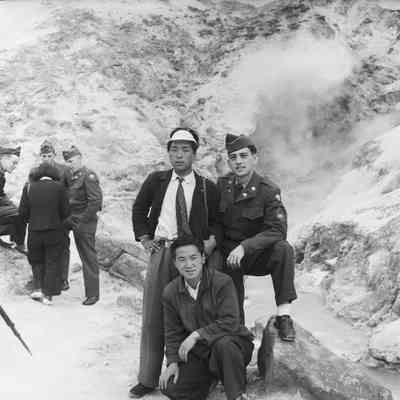 Soldiers sight-seeing with Japanese civilians