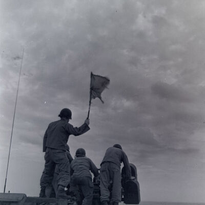 Soldiers practicing with Quad-50 caliber half-track