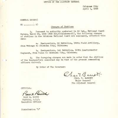 General Order #5 Headquarters Oklahoma National Guard-1938