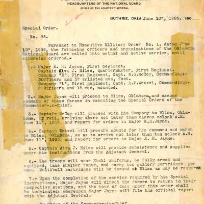 Special Order #85 Headquarters Oklahoma National Guard-1905
