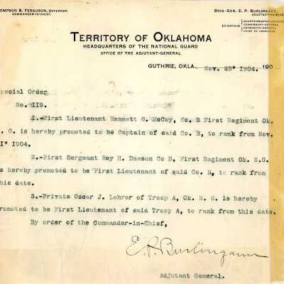 Special Order #119 Headquarters Oklahoma National Guard-1904