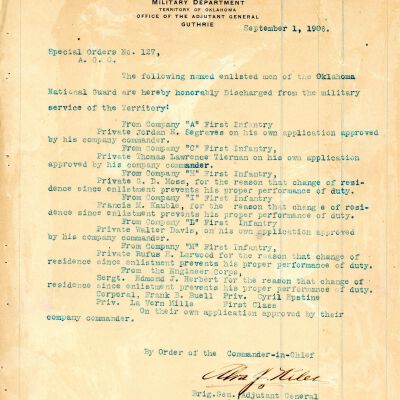 Special Order #127 Headquarters Oklahoma National Guard-1906
