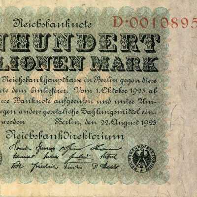 German Reichsbanknote One Hundred Million Mark-1923