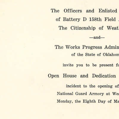 Invitation to the dedication of the Weatherford Armory