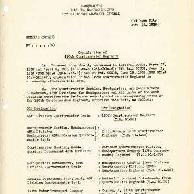 General Order #5 Headquarters Oklahoma National Guard-1936