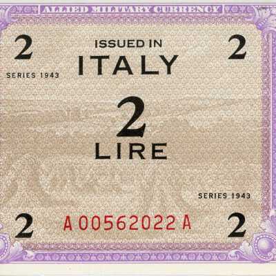 Italian Allied Occupation Two Lire