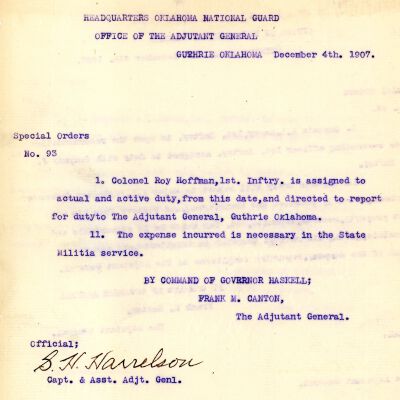 Special Order #93 Headquarters Oklahoma National Guard-1907