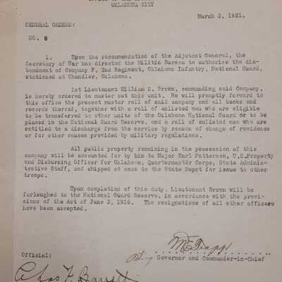 General Order #8 Headquarters Oklahoma National Guard-1921