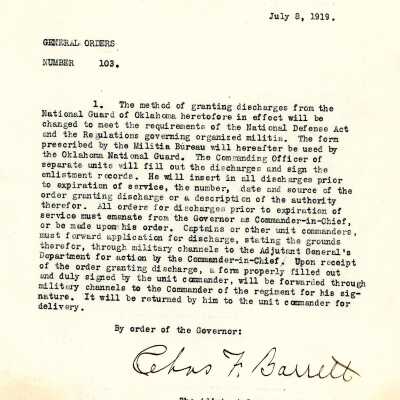 General Order #103 Headquarters Oklahoma National Guard-1919