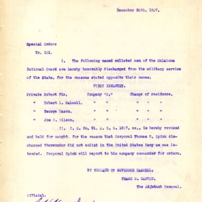 Special Order #101 Headquarters Oklahoma National Guard-1907