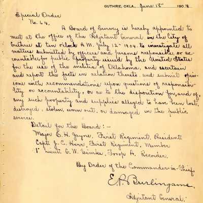 Special Order #64 Headquarters Oklahoma National Guard-1904