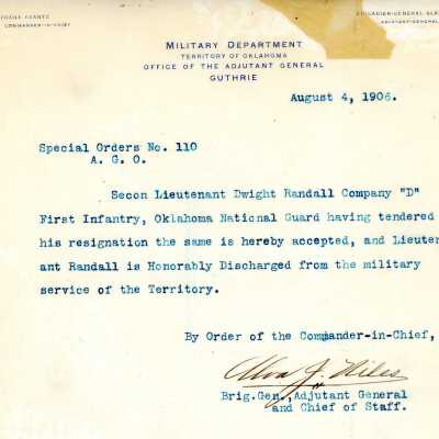 Special Order #110 Headquarters Oklahoma National Guard-1906