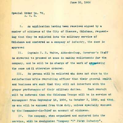 Special Order #76 Headquarters Oklahoma National Guard-1906