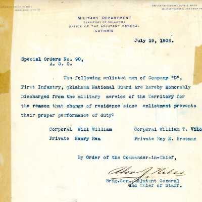 Special Order #90 Headquarters Oklahoma National Guard-1906