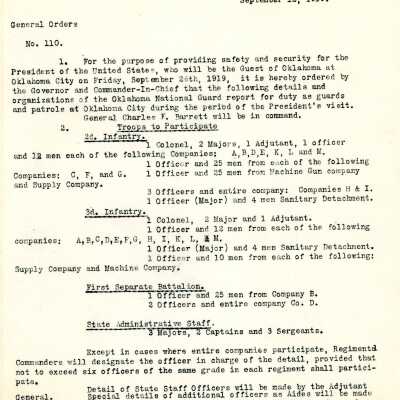 General Order #110 Headquarters Oklahoma National Guard-1919