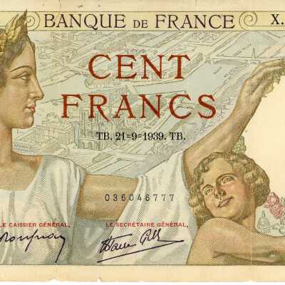 French One Hundred Francs Type 1939 Sully