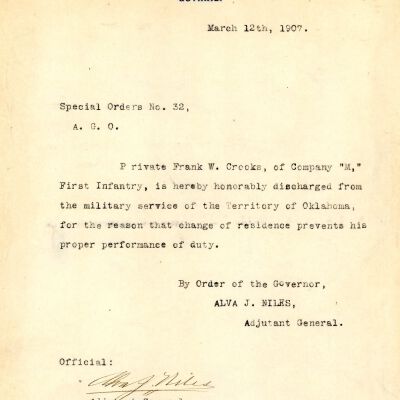 Special Order #32 Headquarters Oklahoma National Guard-1907